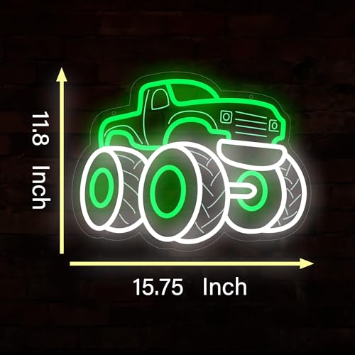 Image of Monster Truck Neon Sign, USB Powered LED Light for Room Decor | Truck Wall Decor for Boys Room, Game Room, Garage, Party Decoration and Vehicle Fans Gift