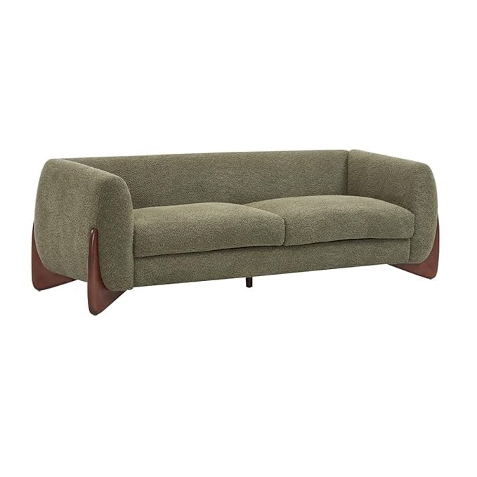 Image of Upholstered 3 Seater Sofa Three Seater Sofa with Wooden Legs for Living Room Hotels & Offices (3 Seater Olive Green)