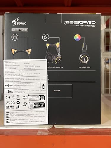 SOMiC Wireless Gaming Headset, Bluetooth Headset for Smartphone, Retractable Mic, 7.1 Surround Sound, 50mm Drivers, RGB Lighting, Cute Cat Ear Headphones for Girls Black - Image 12