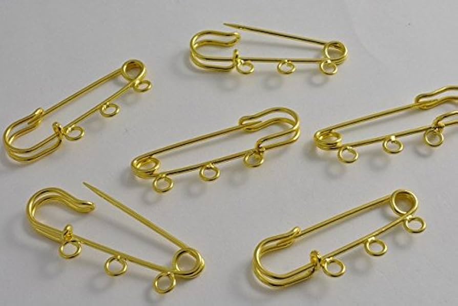 ハンドメイドピンブローチ2636 Amazon | 6個 ビーズクラブ カブトピン ブローチ 小 3穴 金 43mm