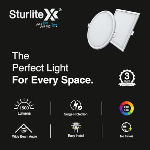 Image of Sturlite Dex 15 Watt Square LED Downlight|Cool White Color Temperature (6.5k)|Cut-Out 4 Inch|1500 Lumens Recessed Panel & Surge Protection Ceiling Light for Multiple Usage - (Pack of 12)