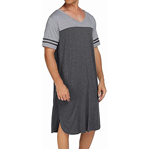 Miashui Mens Nightshirts For Sleeping Nightwear Comfy Big&Tall V Neck Short Sleeve Soft Loose Pajama Sleep Shirt (Gray, Xxl) #TOP6