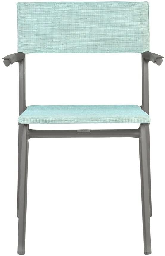 Lafuma Batyline Duo ORON Weather Resistant Aluminum Stackable Outdoor Dining Armchair with 287 Pound Capacity, Titanium/Mistral Blue (Set of 2)