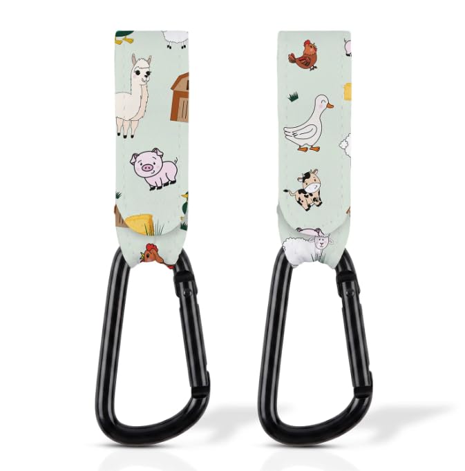 Tiddler Pram Stroller Clips Hooks, Farmyard Family Carabiner, Set of 2