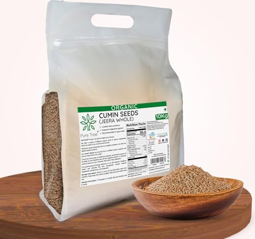 Image of Pure Tree Certified Organic Jeera Seeds | 10 Kg / 10000 g | Cumin Seeds | Sabut Jeera Whole Spices | Jeelakarra | Zeera | For Curries & Veg