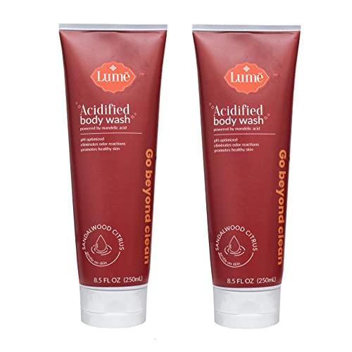 LUME Acidified Body Wash - Eliminates Odor Reactions, pH Optimized and Promotes Healthy and Soft Skin, 8.5oz, Pack of 2 (Sandalwood Citrus)