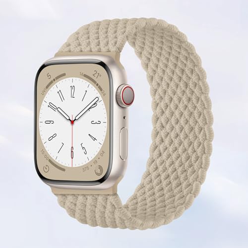 Braided Solo Loop Compatible with Apple Watch 38mm 40mm 41mm 42mm 44mm 45mm 46mm Ultra/2 49mm Men/Women,Stretchy Nylon Sport wristband Strap for iWatch Bands series 11/10/9/8/7/6 5/4/3/SE (40mm 41mm 38mm 42mm(series 11/10)/S(4,5),Milk Tea)