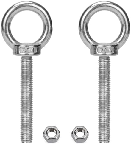 2 Pack M12 Stainless Steel Eye Bolts with Nuts 1" Thread Length - Eyebolts for DIY, Furniture, Swing, and Outdoor Use M12 x 25