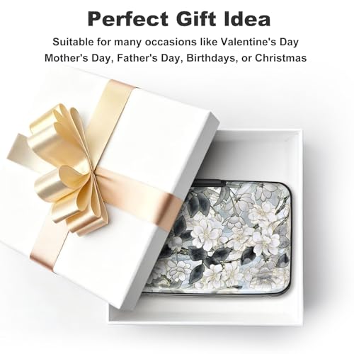 Image of ELFISH Mini RFID Aluminum Wallet Credit Cards Holder Business Card Case Metal ID Case for Men Women (White Lotus)