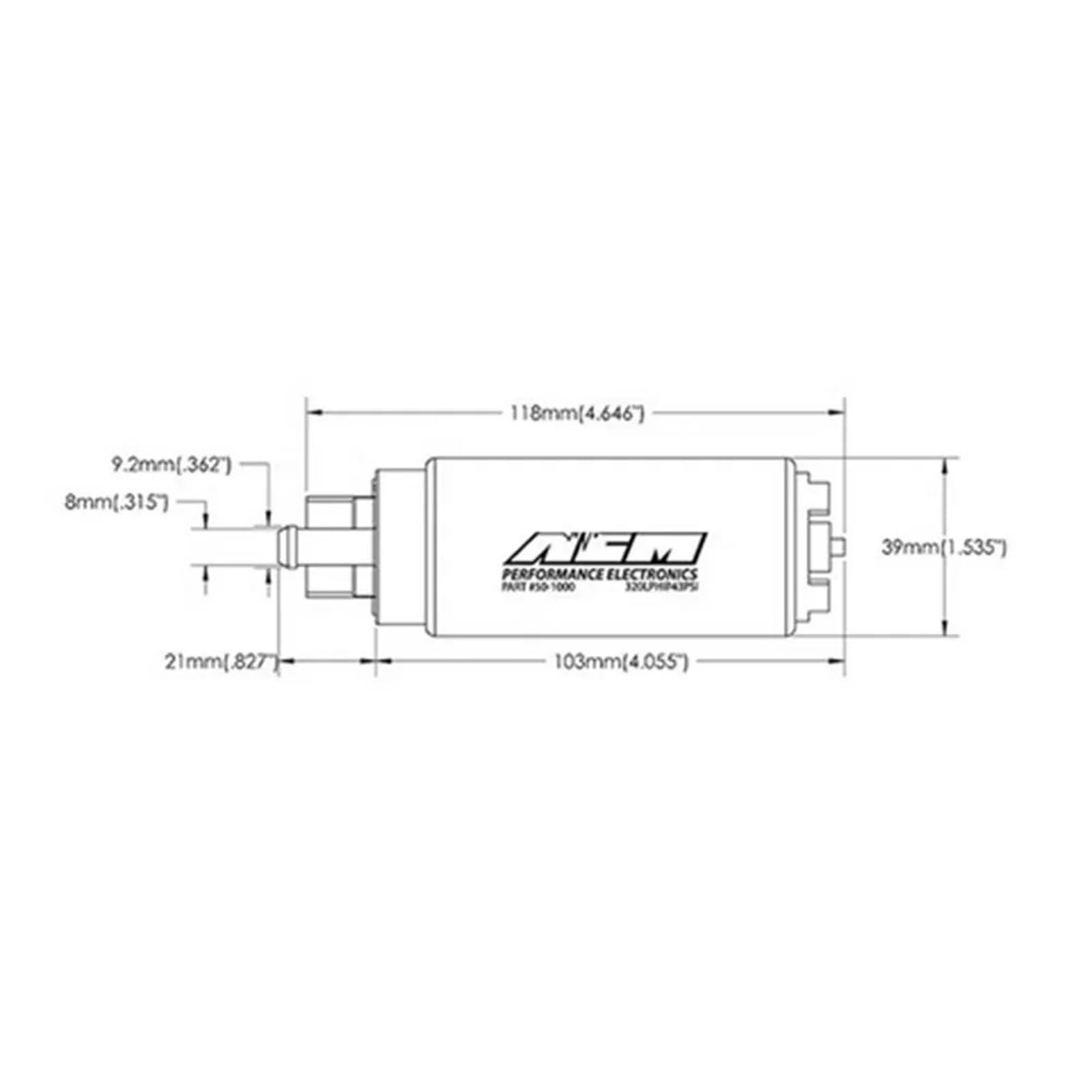 Universal Para Gasolina Bomba de combustible EFI alto flujo para tanque AEM 50-1000 340 LPH con filtro y kit instalación. Compatible Walbro GSS342 50-1210(Black Decal)