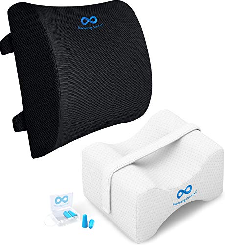 Everlasting Comfort Lumbar Support Pillow for Office Chair and Pure Memory Foam Knee Pillow Bundle