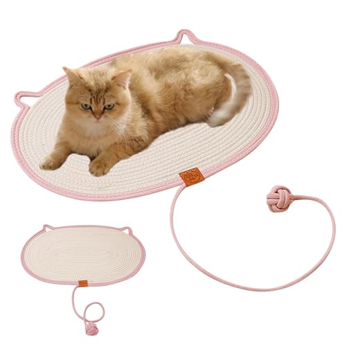 Zynphancer 猫用冷却マット 織りスクラッチャーパッド 天然コットンリネン製 滑り止め付き 寝室バルコニー用 犬猫対応 (ピンク)