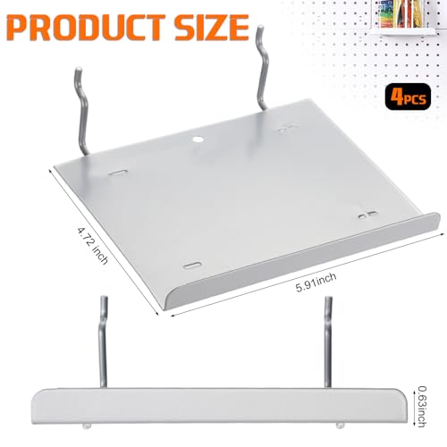 4 Pack Pegboard Shelves, Metal Peg Shelf Bracket for Wall Organizer, Silver by Beeveer - Used condition - Image 2
