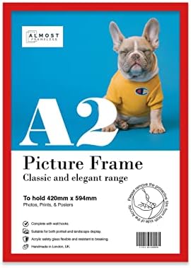 A2 Black Picture Frame, Fits A2 (42 x 59.4cm - 16.5 x 23.4in) Poster, Photo, or Print. Portrait and Horizontal Wall Hooks