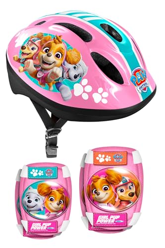 Combo Paw Patrol Fille (Casque + Genouillères & Coudières) Tour de tête réglable avec système de molette Head Ring assurant Maintien et Confort. 50/56cm....