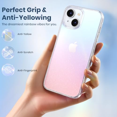Image of MOOSH iPhone 15 Plus Rainbow Shine Case Cover with Shockproof Bumpers, Military-Grade Drop Protection, Anti-Bacterial Coating, Protective Phone Case Cover for iPhone 15 Plus (Rainbow Shine)