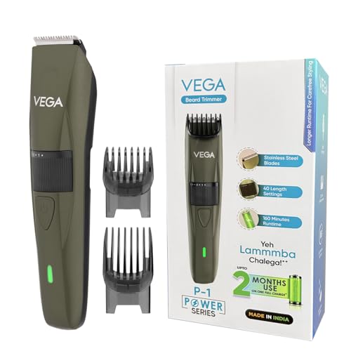 Vega P1 Battery Powered Beard Trimmer for Men with 160 Mins Runtime & 40 Length Settings, (VHTH-25) Multicolour