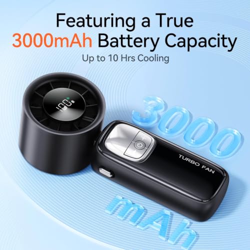 KIMMOO 3-in-1 Portable Handheld Turbo Fan-100 Speeds, 15000 RPM, 10Hrs Cooling, LED Display, 90° Rotation, Small Travel Fan, Mini Foldable Hand Held Personal Fan for Women Men (Black) by KIMMOO - Used condition - Image 7