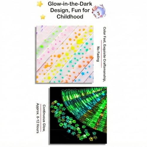 Image of FINEMOE 300 Sheets Mixed Colors Glow in the Dark Star Origami Paper Strips Pack, Double Sided Lucky Star Folding Paper for DIY Crafts, School Projects, Jar Decoration & Handmade Gifts (Luminous)