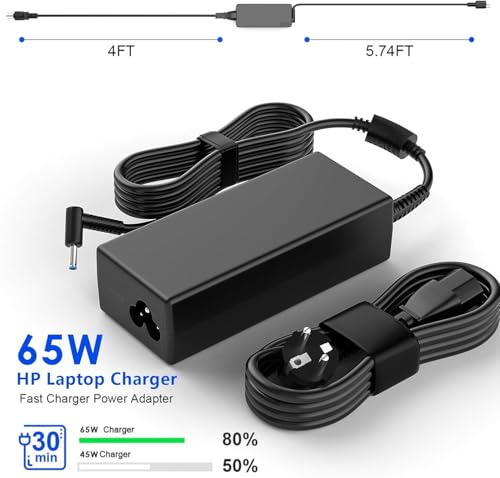 Cargador HP 65W con conector de 4.5mm resistente a sobretensiones para Probook 5