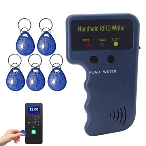 Handheld 125KHz RFID Reader Writer Duplicator Kit with 5 Writable Key Fobs, Proximity ID Copier & Programmer (Not Include Battery)
