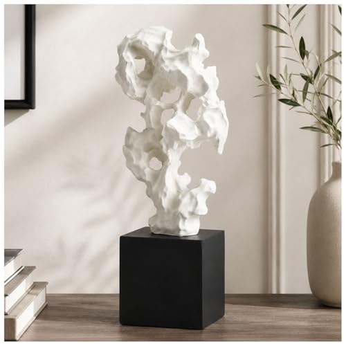 Escultura Abstracta Moderna 11.8" Resina Negra y Blanca