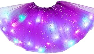 DENGHENG Kids Girls LED Light Up Glitter Star Sequins Ballet Dance Tulle Tutu Skirt 3-12T