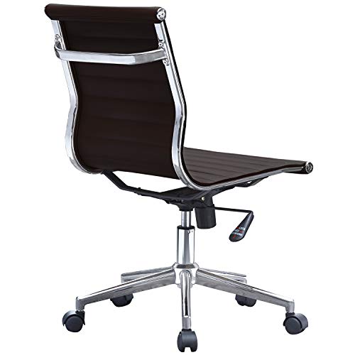 2Xhome - Mid Back Height Modern Office Chair, Armless Ribbed Pu Leather Seat With Swivel Tilt Adjustable Chrome Base - Executive Conference Room Task Chair (Black) #TOP7
