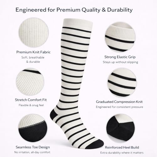 Image of Diamond Star 6 Pairs Compression Socks for Men & Women, Knee High Socks