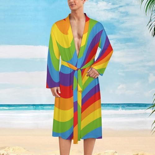 Magic Rainbow Opt Art Mens Robe Long-sleeve Spa Bathrobe Lightweight Nightgown Sleepwear for Shower Bath2