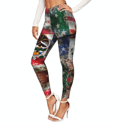 Leggings deportivos de mujer pantalones de entrenamiento con bandera mexicana americana fitness