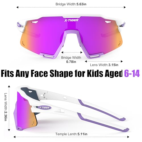 Image of X-TIGER Polarized Kids Sunglasses Youth Baseball Sunglasses UV400 Boys Girls Sports Sun Glasses for Softball Cycling Scooter