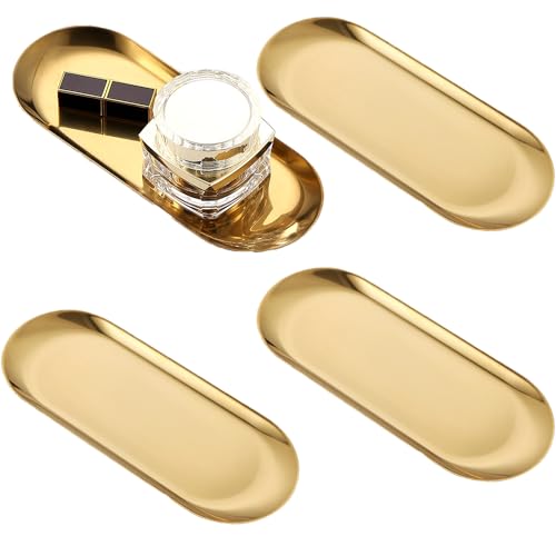 Esmula Lot de 4 Plateaux dorés, Plateau de Service 30 x 12 cm, Petit Plateau décoratif, Plateau doré, Plateau de Rangement, à Utiliser comme Bol à Fruits,...