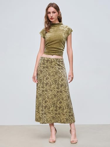 CIDER Skirt Maxi for Women Floral Print Velvet Mid Waist Long A Line Elegant Flowy Maxi Skirt3