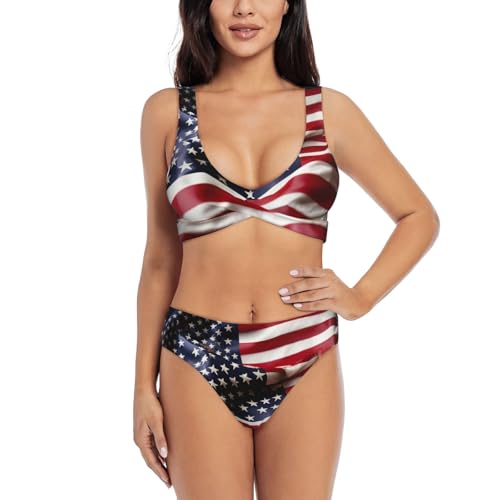 Maillot de bain 2 pièces femme avec contrôle du ventre imprimé américain tankini