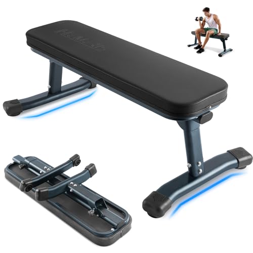 HEMERIS Foldable Flat Bench 43 Inch 2.4 Inch Thick Pad Adjustable Weight Bench 660 LBS Workout Bench Press Exercise Equipment for Home Gym Strength Weight Training(Black)