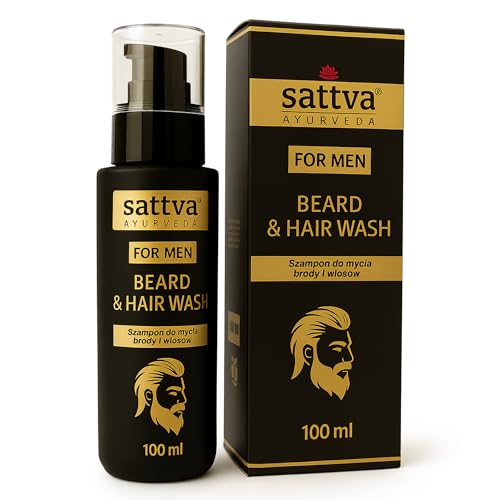 Sattva Ayurveda Premium Haar- & Bartshampoo für Männer – 2‑in‑1 Bart & Haar – mit Neem‑ & Rosmarinextrakt, Aloe Vera sowie Minz‑ & Lavendelöl – stärkt, schützt & kühlt – 100 ml Glasflasche mit Pumpe