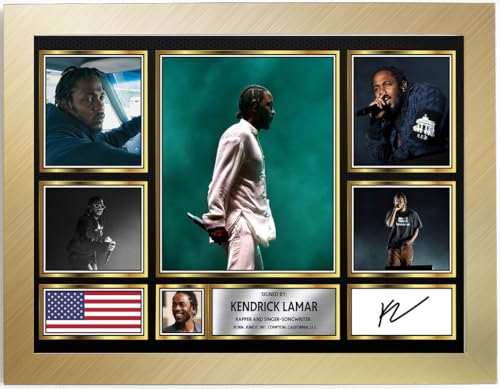Image of Kendrick Lamar Signed Autograph Photograph Display - Perfect for Hip Hop Fans, A4 Poster + Gold Frame - Limited Edition Autograph Fan Gift – Collectible Memorabilia Merchandise