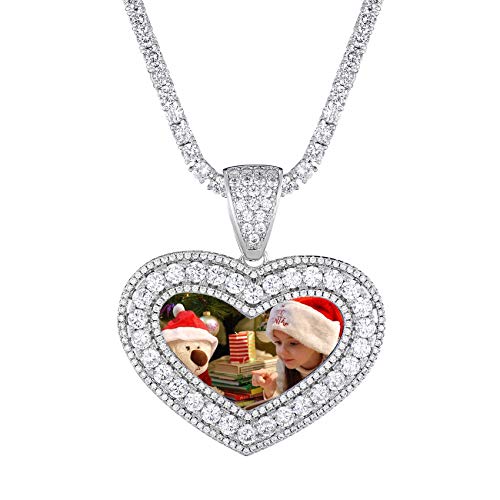 Preisvergleich Produktbild TWinkle Personalisierte Foto Halskette Hip Hop Rapper Schmuck Speicher Anhänger personalisierte Charm Medaillons Halsketten für Frauen Männer(Silber-24)