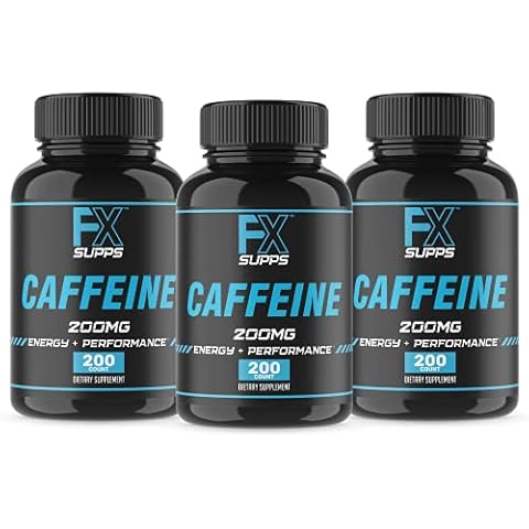 FXSUPPS Caffeine 200mg Pills (3-Pack, 200 Capsules) Fast Acting Energy Supplement for Men and Women | Improves Physical & Mental Focus, Stimulates Memory | Quick Energy Boost & Increases Metabolism Cover