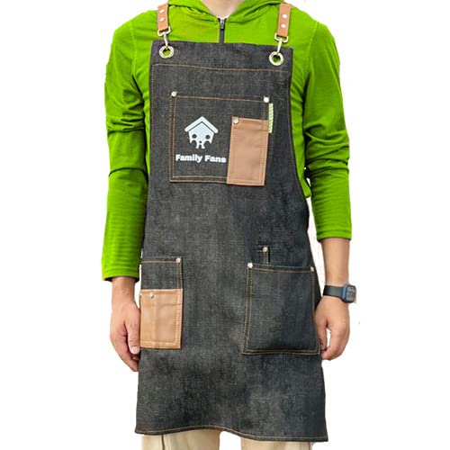 Family Fans 作業用エプロン デニムエプロン 男女兼用 ユニセックス キャンプ 料理 火起こし DIYなどの作業に 日常防水 耐火 耐熱 焚き火中に火の粉を受けても 穴が開きにくく衣服をガードしてくれます (アイボリーブラック)