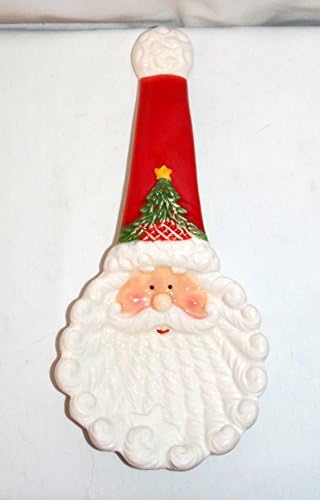NEW CERAMIC HOLIDAY SANTA CLAUS KITCHEN STOVE TOP SPOON REST HOLDER 10.5"
