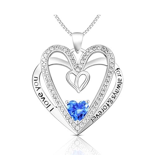 U.Seizeyes Birthstone Necklace for Women, 18K White Gold Over Sterling Silver Forever Love Heart Pendant, Fine Jewelry Romantic Gifts for Girlfriend Wife Her 18+2" December