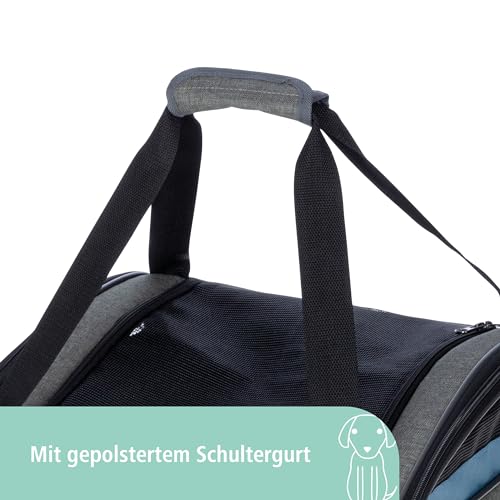 Kerbl Pet Autositztasche Vacation, Hundetasche, Transporttasche, grau, blau, 44x35x30cm, Oxfordgewebe, Hunde, waschbares Bodenkissen