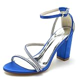 Women's Classic-Style Round-Toe Low-Heel Dress Pumps Embellished with Rhinestones – Comfortable Chunky Block Heel (3.34 Inches) Royal Blue -  TarfiC