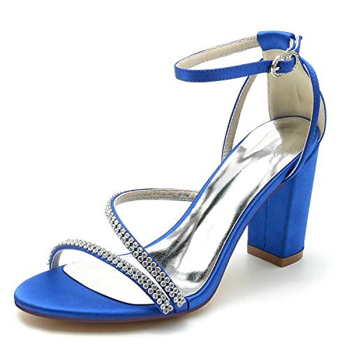 Women's Classic-Style Round-Toe Low-Heel Dress Pumps Embellished with Rhinestones – Comfortable Chunky Block Heel (3.34 Inches) Royal Blue -  TarfiC