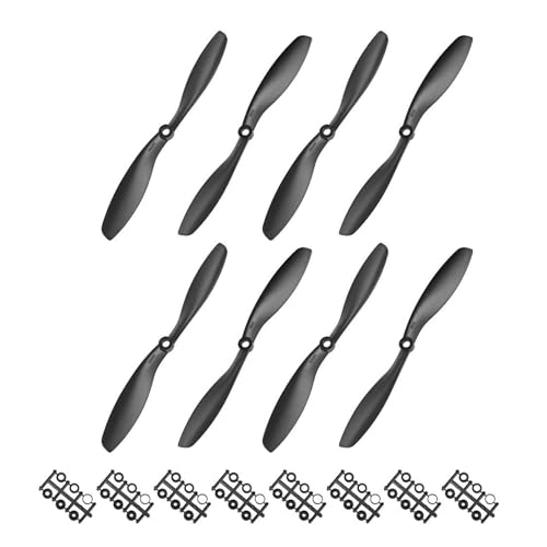 TOP-VIGOR 8pcs CW CCW RC Propellers 8045 8 x 4.5 Inch 2-Vane Fixed-Wing RC Vehicle Propellers Replacement for RC Airplane with Adapter Rings Nylon Black, 4CW+4CCW
