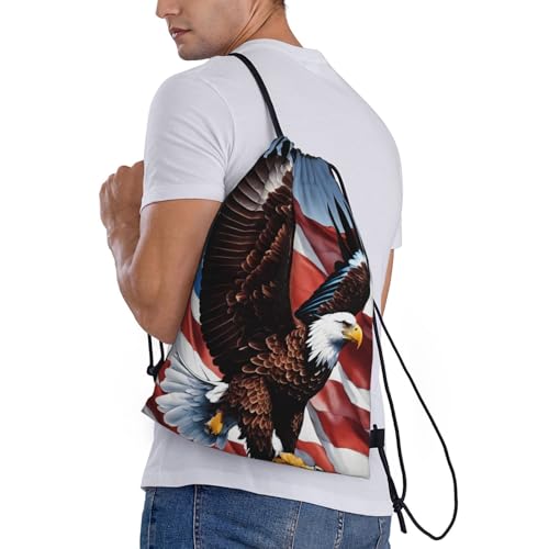 Eagle with USA Flag print Drawstring Bag Sack Gym Bag Ditty Bag for Gym Traveling, Hiking, Yoga, Shopping for Adult3