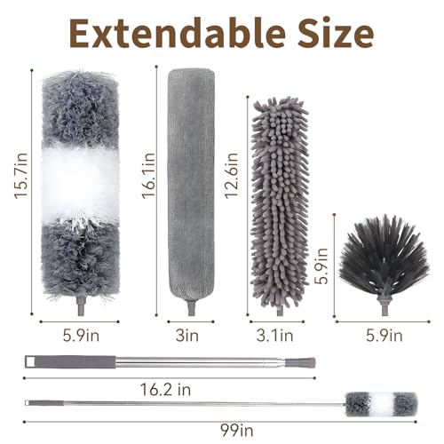 Image of HAMEINY Microfiber Feather Duster for Cleaning 5-in-1 Kit 100 inch Extendable | Furniture Dusters with Extension Pole 100 Inches High Ceiling Fan Dusters Cobweb Duster for Car Wall Blinds Cleaning Dusting