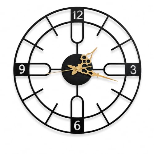 Image of 40 cm Metal Wall Clock, Black | Silent Non-Ticking, Skeleton Design, Modern Iron Analog, For Living Room, Bedroom, Hall, Office & Home Decor